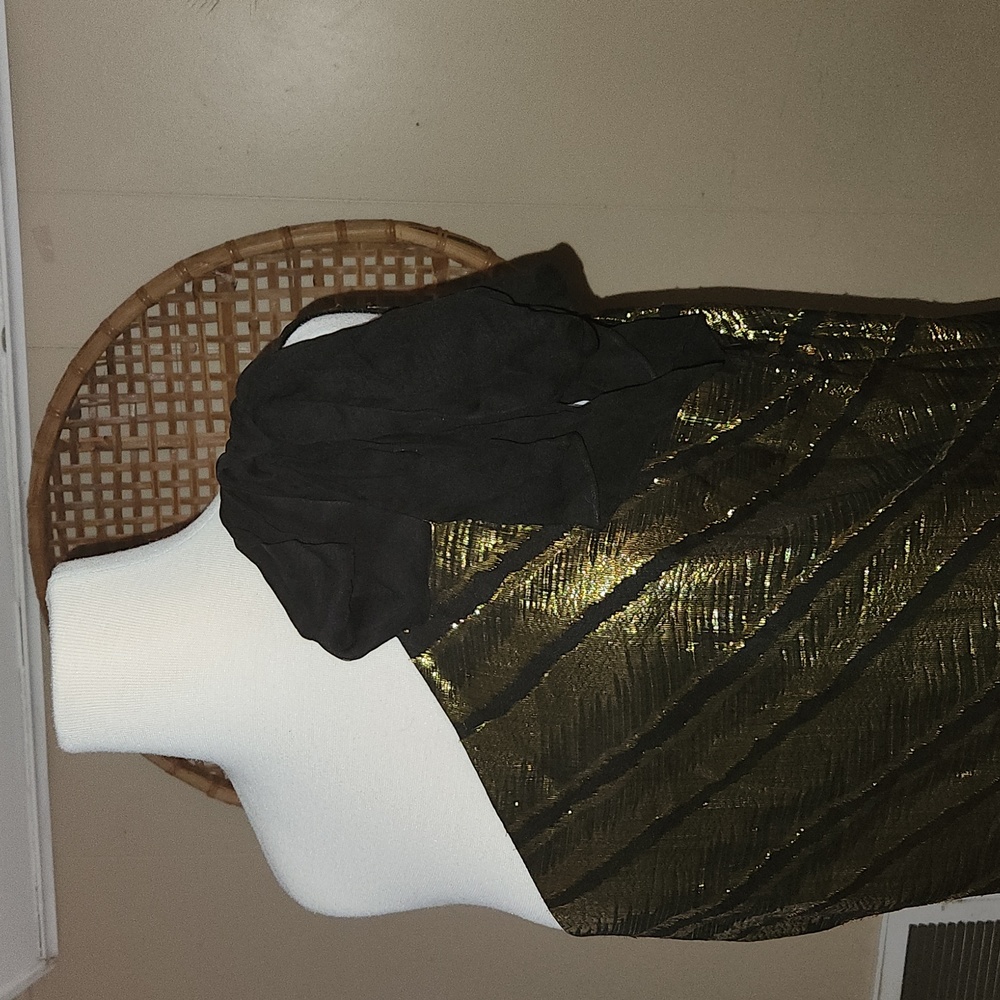 Trina Turk Gold Metallic Silk /One shoulder dress/Size 10/NWT